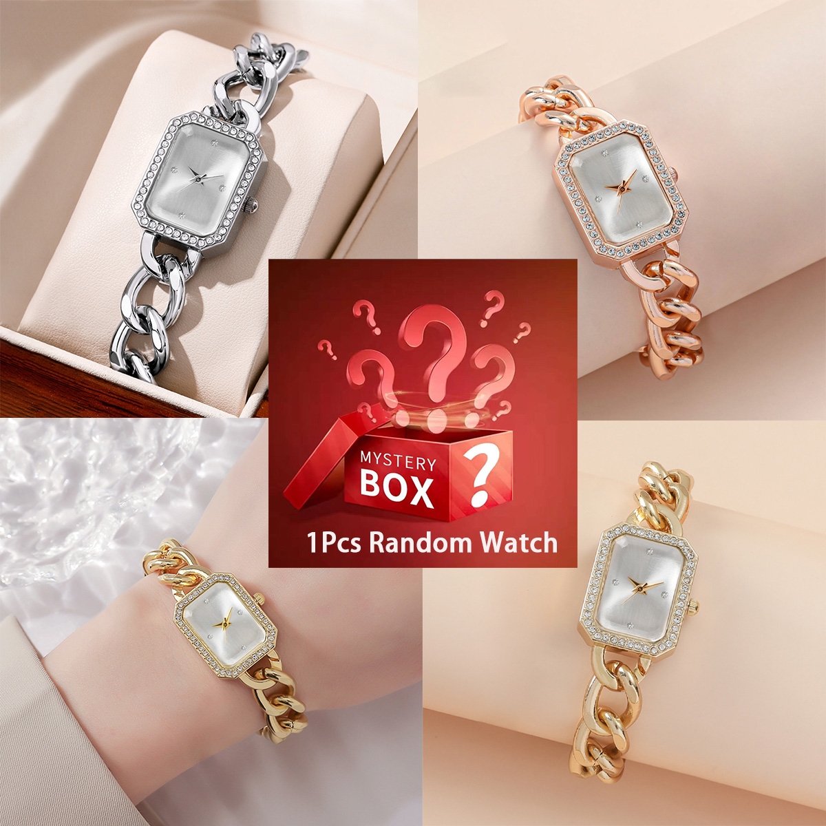 Luxury Watch & Jewellery - Mystery box contains 1randomcolor watch quartz