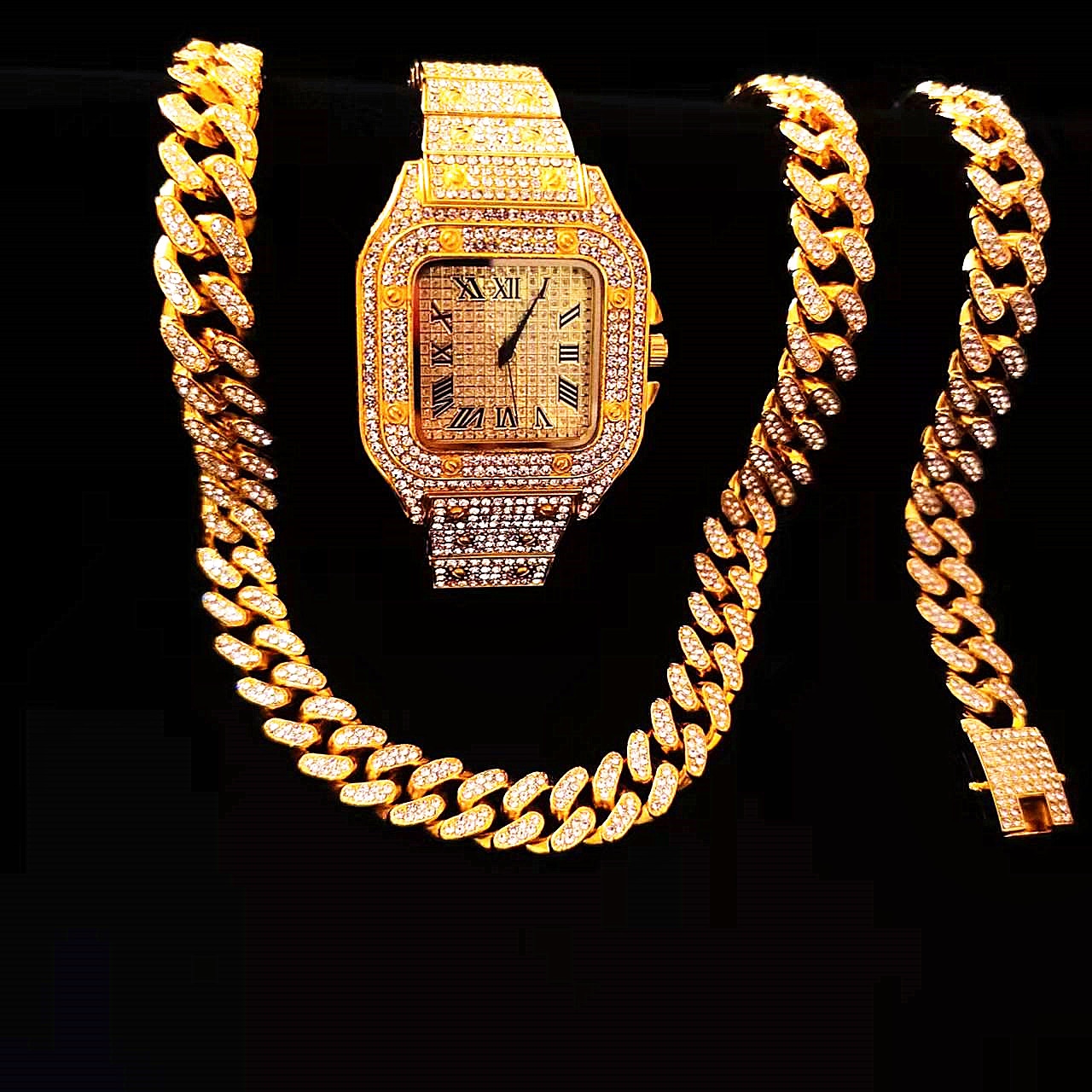 2pcs Iced Out Watch Necklace P - Luxury Watch Miami review and price