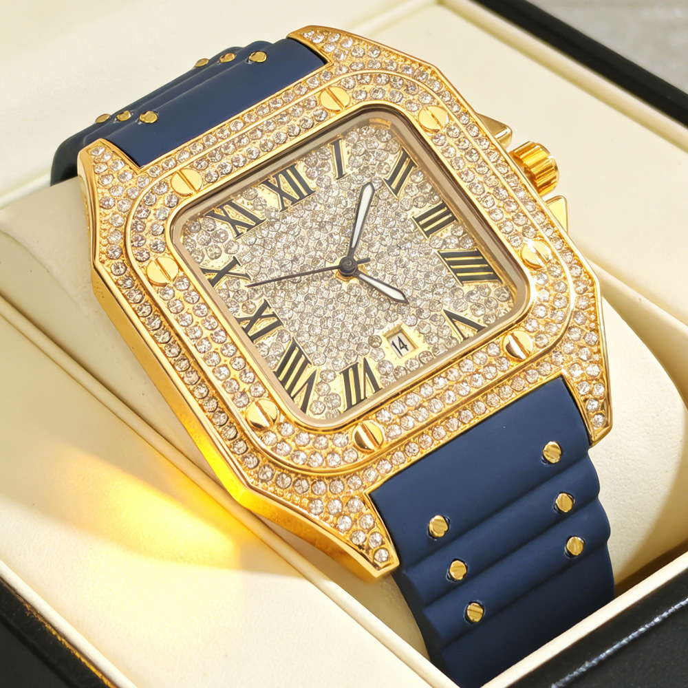 Hot Fashion Square Full Diamon - Luxury Watch With Rubber Strap review and price