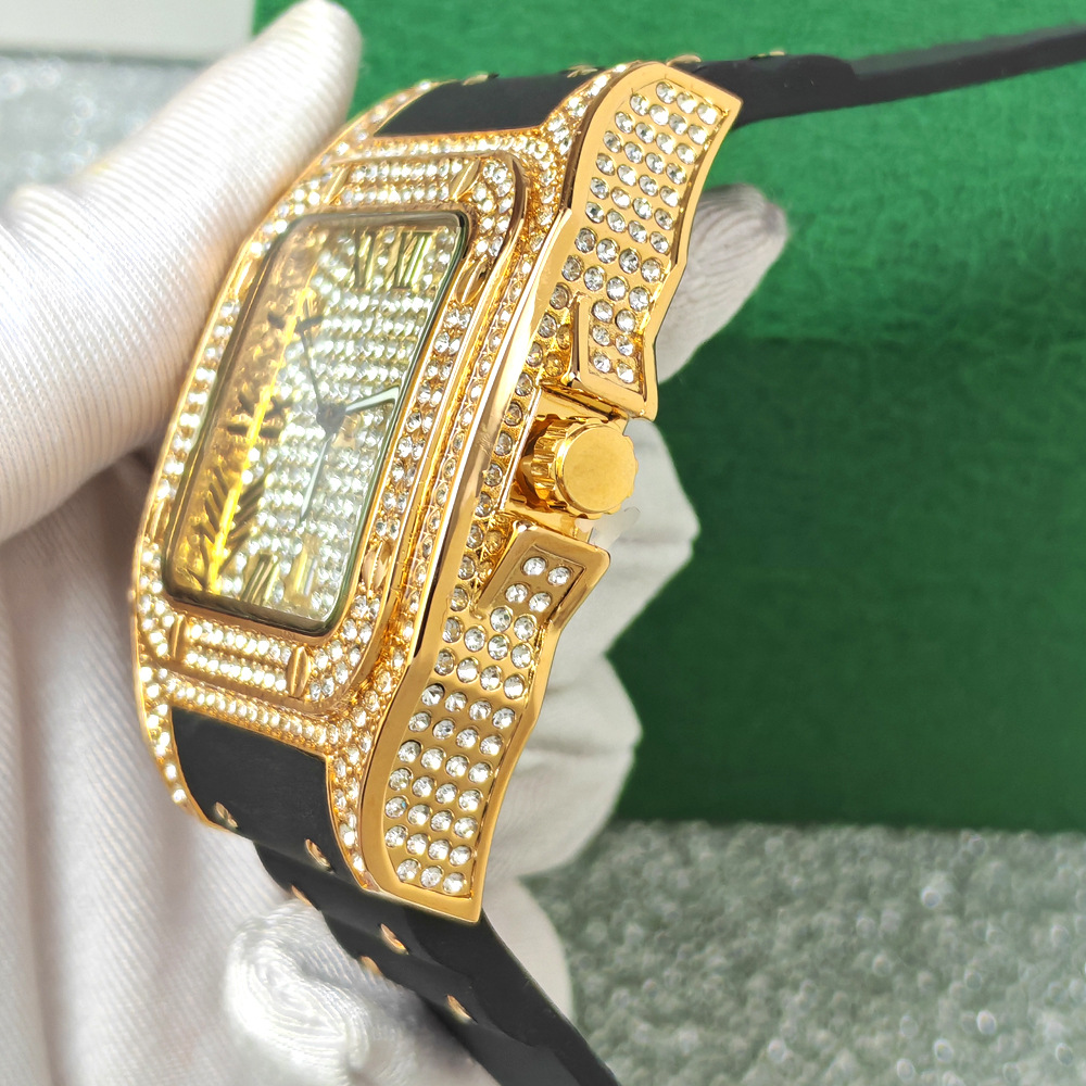 Hot Fashion Square Full Diamon - Luxury Watch With Rubber Strap review and price
