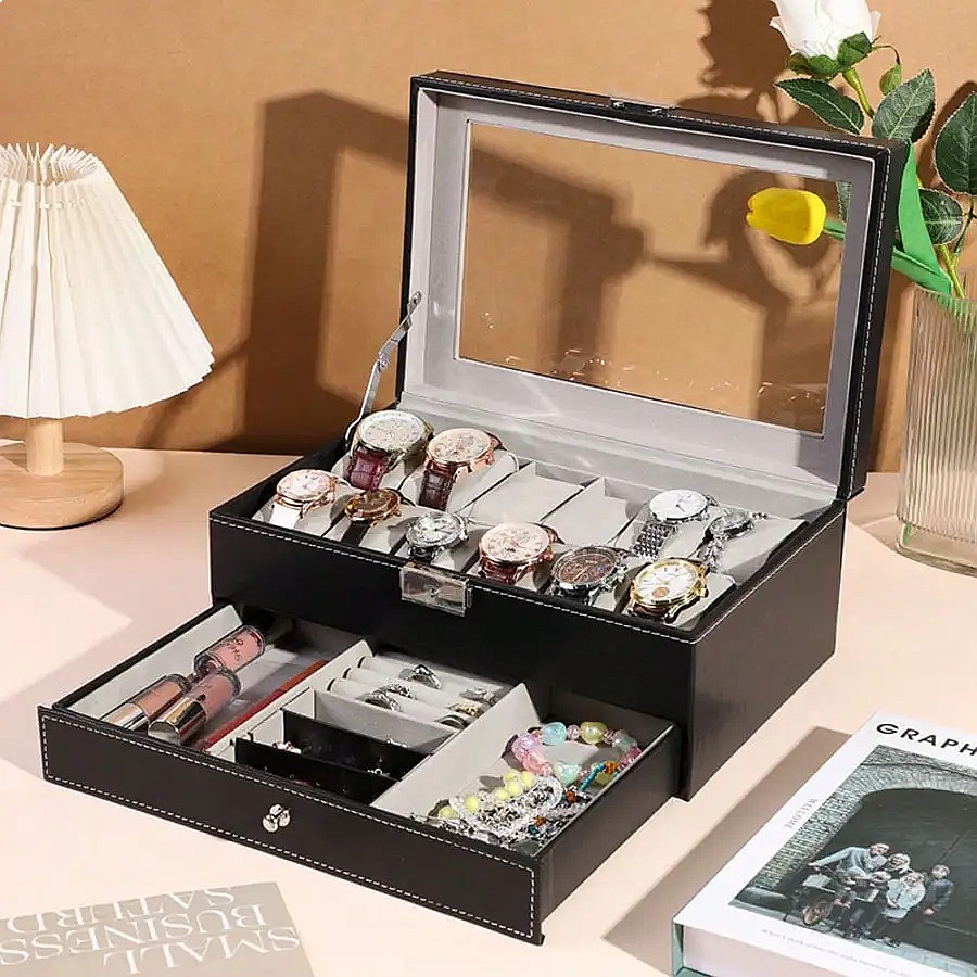 12-Slot Watch Box with Drawer, - Luxury Watch Case review and price