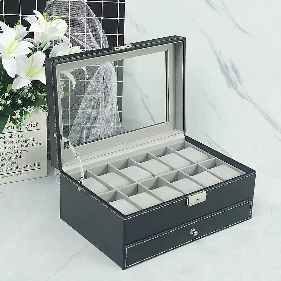12-Slot Watch Box with Drawer, - Luxury Watch Case review and price