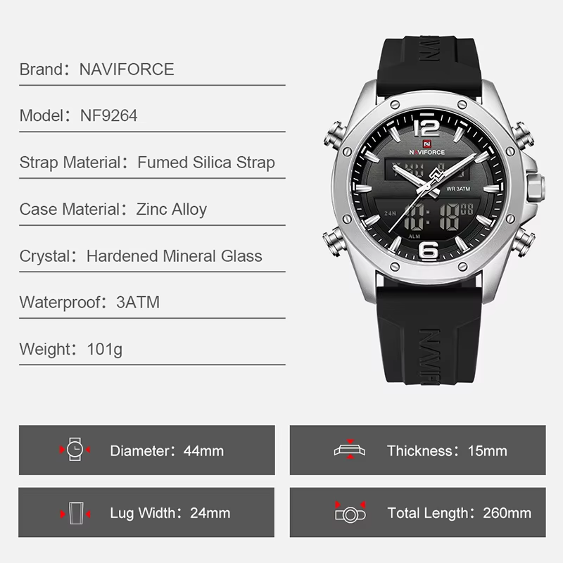 NAVIFORCE Men Quartz LCD Dual  - Field Watch Military review and price